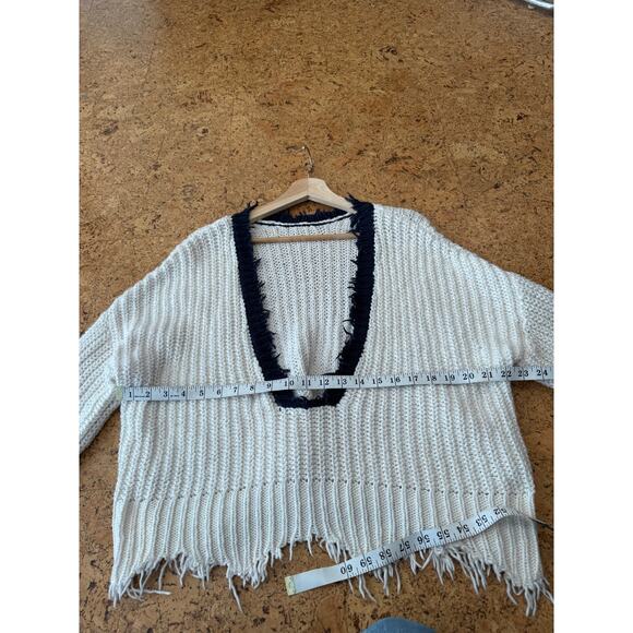 Wildfox Sneak out Stripe Palmett0 sweater color block tattered hem oversize M - Picture 5 of 7
